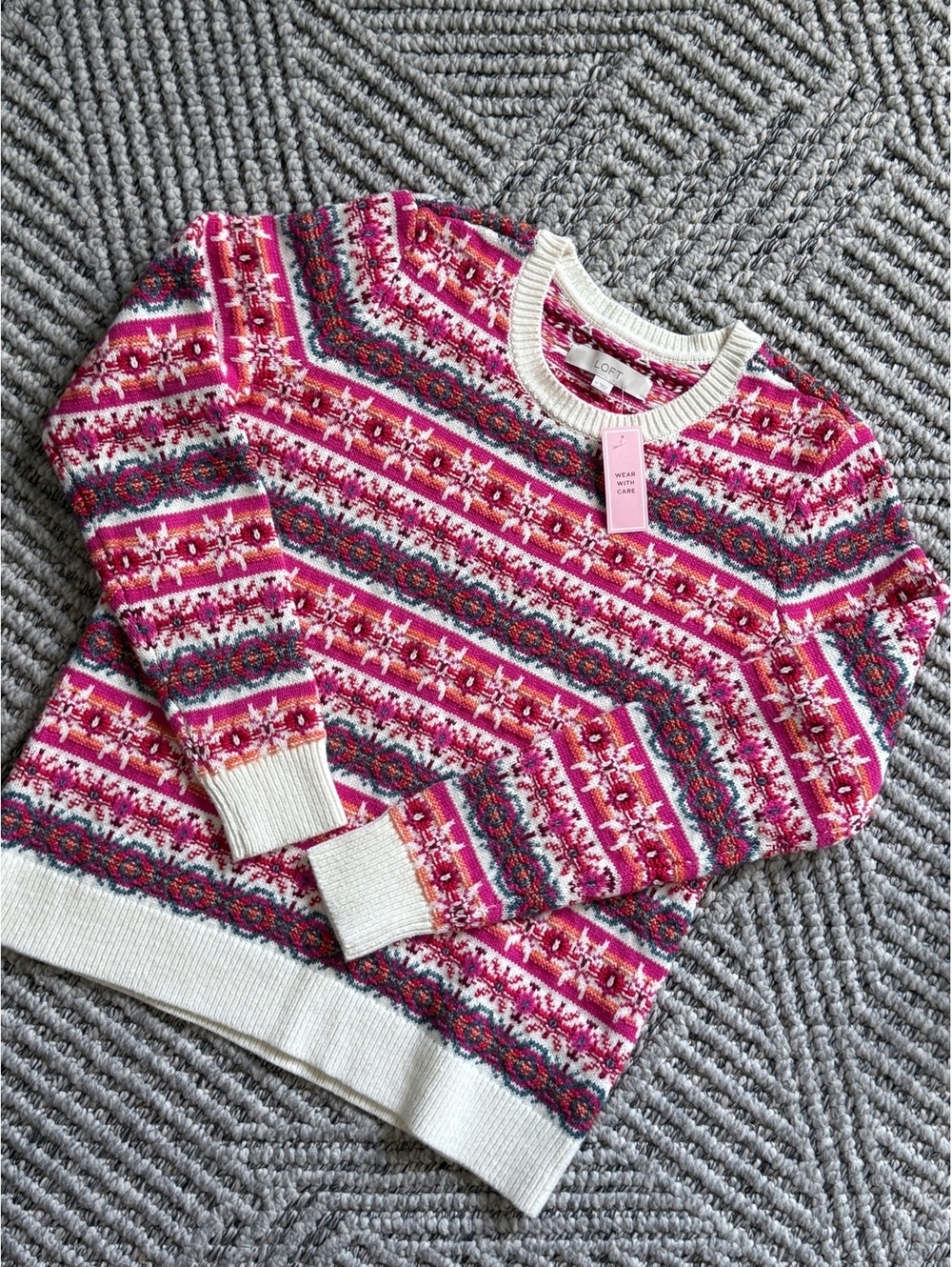 LOFT pink fair isle sweater size M